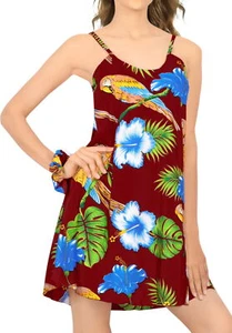 LA LEELA Women's Plus Size Beach Dress Casual Loose Swing Sundress M Maroon_Z34 - Picture 1 of 3