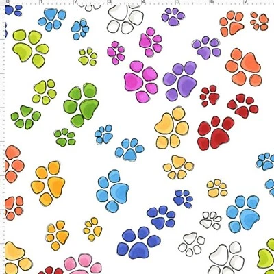 Tela Feline Drive GO PAWS Paw Prints Loralie Blanco - Cuarto Graso (18"x22") FQ Foto 1 de 4