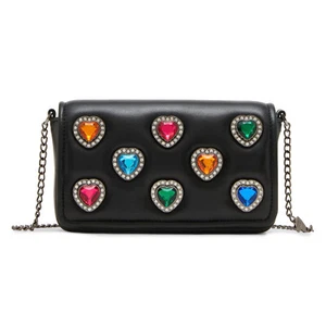 Betsey Johnson Rise to the Occasion Heart Faux Gem Bejeweled Crossbody Handbag - Picture 1 of 7