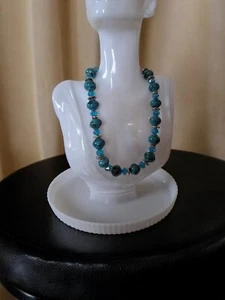 Modern VINTAGE Silver Tone Statement Ceramic/Blue Crystal Bead Necklace Pretty. - Picture 1 of 12