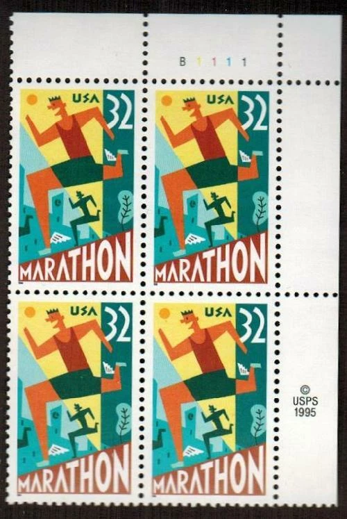 3067 MNH OG Plate Block (4) 1996 32c Marathon Runners Sports Free US Shipping - Image 1 of 1