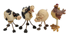 4 Lot: Bobble Cows Pig Hen w/Chicks Resin(?)Use marks.See video and photos.