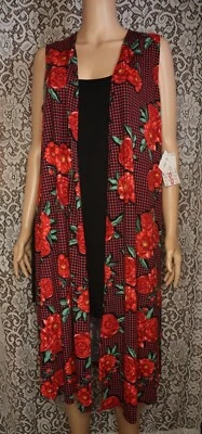 LuLaRoe Joy Duster Cardigan Vest Sheer NWT Long Red ROSE Vest Size Small - Image 1 of 4