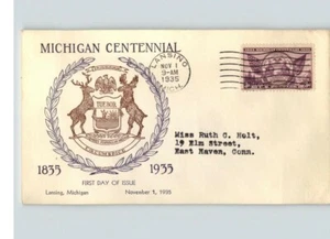 MICHIGAN Centenario di Stato, 1935 primo giorno di emissione canc. Lansing, MI - Foto 1 di 1