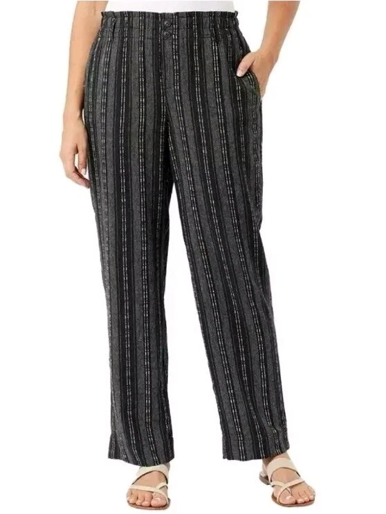 Briggs Women's Sz S Linen Blend Pull-On Pants Black Striped Beach Boho 0977