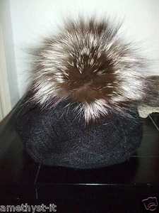 HUT HAT POMPON BEANIE ANGORA PELZ FUR SILBERFUCHS PELZ FUCHS FOX  - Bild 1 von 7