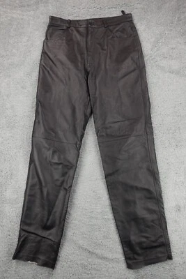 Vintage Brand Leather Pants Men 34 Black Genuine Leather Unfinished Hem Biker - Image 1 of 4