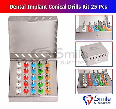 Dental Implant Conical Drills Kit With Integral Stoppers - 25 Stopper Drills Kit • 99.99£