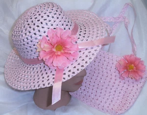 GIRLS TODDLER EASTER HAT DRESSUP TEAPARTY SET PINK HAT W/FLOWER  & MATCHING BAG  - Picture 1 of 1