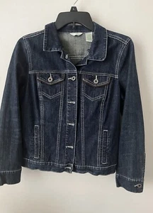 Laura Ashley Jacket Women's Petite Medium Blue Denim Jean. Metal Buttons - Picture 1 of 4