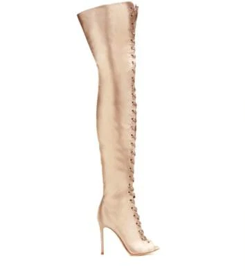 *NUEVO EN CAJA* GIANVITO ROSSI - Botas por encima de la rodilla satinadas doradas Marie - 39 Foto 1 de 4