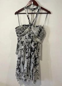 Thurley Dress Women Size 10 Black White Pleated Strappy Sleeveless Lined Silk - Picture 1 of 12