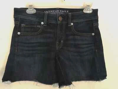 American Eagle Womens Shorts 6 Blue Denim Jean Super Stretch Raw Hem Pockets - Image 1 of 4