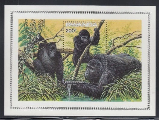 Folha de lembrança RWANDA Protection of Gorillas MNH - Imagem 1 de 1