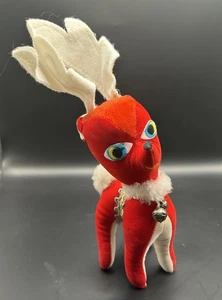 Cuernos posables vintage de fieltro de terciopelo rojo campana de reno de Navidad Japón 10" MCM - Imagen 1 de 3