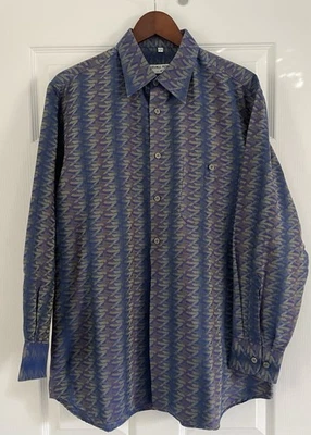 Camisa Georg Roth de Alemania Para Hombre Talla L 41/42 Azul Manga Larga Abotonada Geométrica Foto 1 de 4