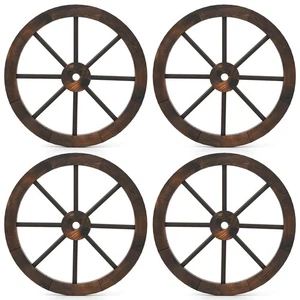 "4 PIEZAS Ruedas de Vagón de Madera Rústica de 24"" Carbonizada Madera de Abeto Maciza para Bar de Fiesta" - Imagen 1 de 1