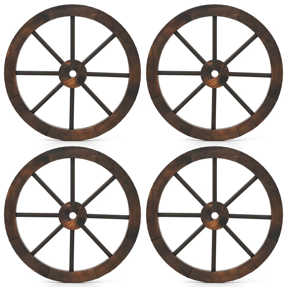 4 PCS Rustic 24” Wood Wagon Wheels Carbonized Solid Fir Wood for Party Bar - Image 1 of 1
