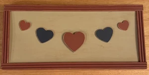 Vintage Primitive Wall Decor Blue And Dusty Pink Hearts Wood - See Pictures 7x15 - Picture 1 of 6