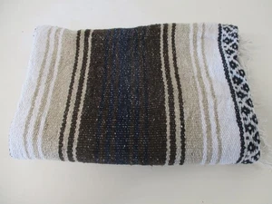 Vintage Mexican Blanket, Sarape, Throw, Rug, Brown, Woven Stripes, Snuggle 40 - Picture 1 of 7