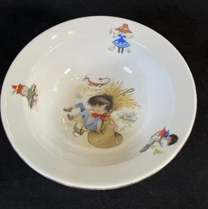 Vtg Porsgrund Norway Porcelain Bowl Child's Nursery Rhyme Decor Gold Trim 82 - Picture 1 of 9