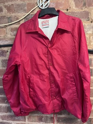 Vintage Athletic Works Red Coach Jacket Fluffy Fleece Lining - M Medium - Image 1 of 4