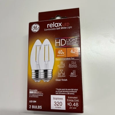 GE 2pk 40W Relax LED Decorative Light Bulbs Soft White: Dimmable, Energy Star - Image 1 of 3