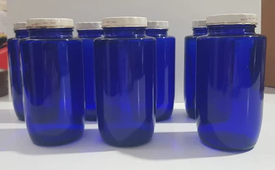 7 BRIOSCHI EFFERVESCENT GLASS JARS, VINTAGE COBALT BLUE COLOR - Image 1 of 4