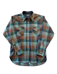 Pendleton camicia uomo grande quadri lana perla snap western USA tavola patta tasca - Foto 1 di 12