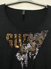GUESS Women's Black Round Neck Big Logo Blouse Size S