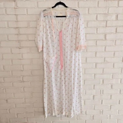 Vestido de noche de colección años 60 ropa de dormir, blanco, rosa floral, ropa de dormir, Miss Elaine Foto 1 de 4