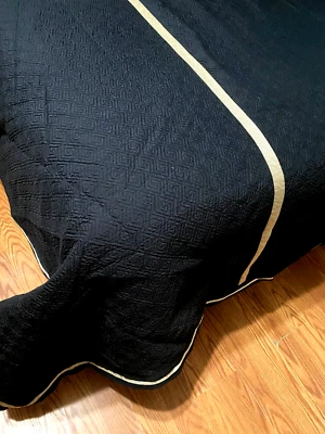 BOMBAY.. RIBETE NEGRO JET Y BEIGE..SEDA..COLCHA ACOLCHADA..$449..KING Foto 1 de 4