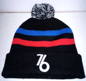 Philadelphia 76ers Knit Pom Hat - Color: Black w/ Red & Blue Stripes - Very Good - Picture 1 of 3