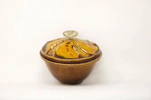 Vintage California Pottery USA Orange Brown Drip Glaze Dip Bowl Lid - Picture 1 of 8