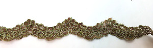 4.5 yards green & tan hand dyed OOAK Venise lace scalloped floral edging 1"