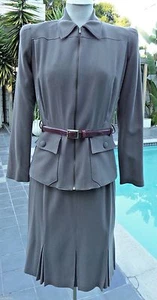 JEAN-PAUL GAULTIER DAMEN WUNDERSCHÖNER TAUPE ROCK ANZUG GRÖSSE 42 GRÜNES GEFÜTTER MADE ITALY - Bild 1 von 12