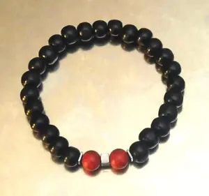 Men's Beaded Bracelet Red Turquoise and Wood USA Seller - Picture 1 of 3
