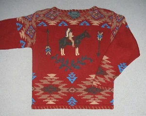 NWOT Ralph Lauren Country Ralph Lauren Native American Leather Trim Sweater M - Picture 1 of 7
