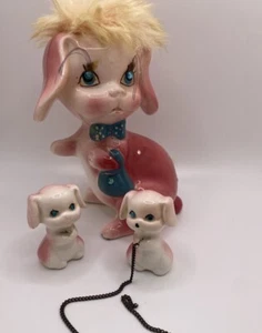 Vintage Kreiss Schmuckauge Kaninchenfell rosa Mama & Babys Kette Pudel Familie MÄNGEL - Bild 1 von 14