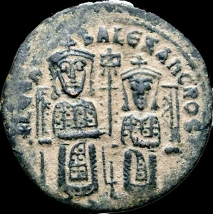 Leo VI 'the Wise', with Alexander, Æ Nummus. Constantinople, AD 886-912. Rare - Picture 1 of 2