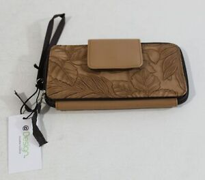 @Design Women's Floral Faux Leather Zip Around Wristlet Wallet DG4 Brown Small 