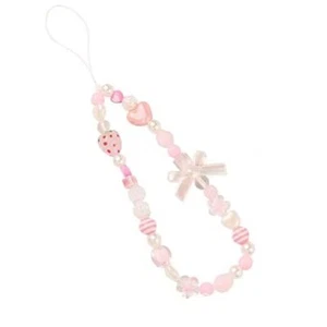 Breloques de téléphone sangle, rose mignon, esthétique amour chaîne de téléphone fille, perles nacrées - Photo 1 sur 8