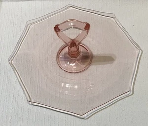 Vintage 9" Rosa Glas Achteck Form Wüste Serviertablett mit Mittelgriff - Bild 1 von 5