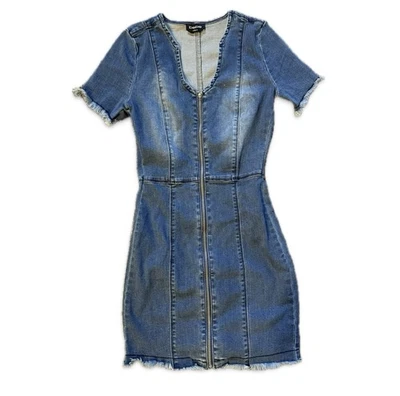 Bebe 牛仔拉链连衣裙 XS 码 — 第 1/4 张图片