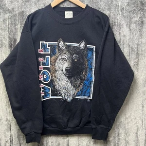 Vintage 90s Mens Timber Wolf 1993 Crewneck Size Large Black Sweatshirt - Picture 1 of 7