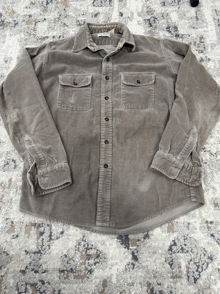 Camisa LL Bean Para Hombre Mediana Marrón Pana Abotonada Doble Bolsillo EE. UU. Foto 1 de 4