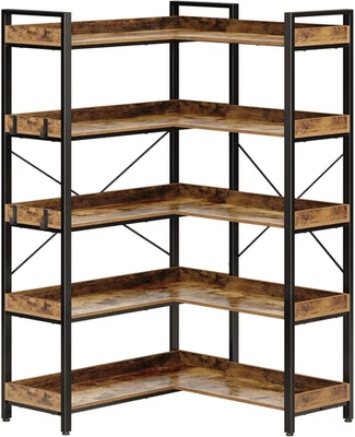 Estantería 5 Niveles con 4 Ganchos, Estantería Esquinera Reversible, Madera Industrial 65" Foto 1 de 4