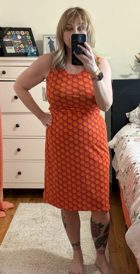 женское платье Lularoe без рукавов, оранжевое и фиолетовое длина до колена полкадот размер M - Изображение 1 из 4