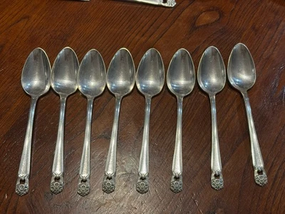 8 Rogers Eternally Yours TeaSpoons Silver Plate Flatware Silver 1847 Spoon - Image 1 of 4