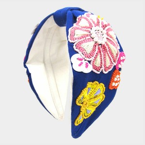 Parker Sparrow Blue Sequin Multi Beaded Flower Burnout Knot Headband